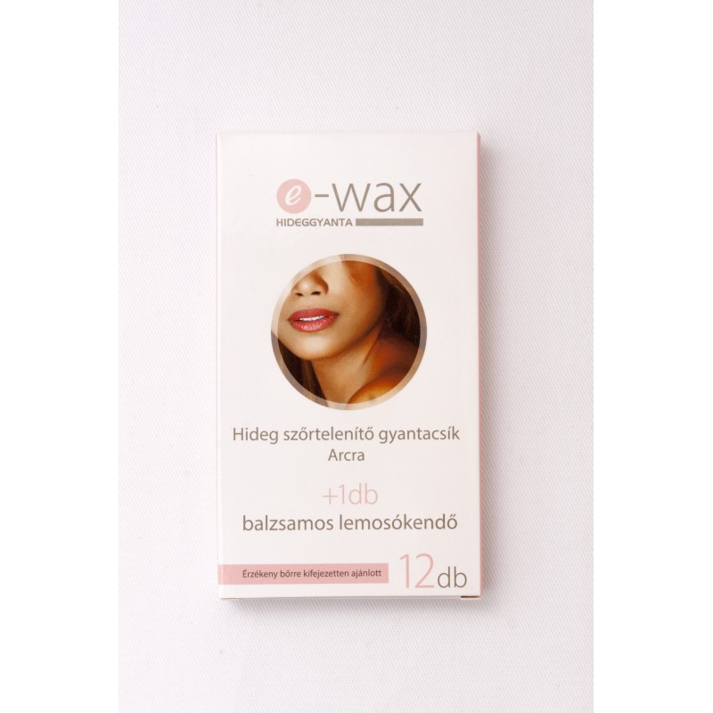 E-WAX Hideg Szőrtelenítő gyantacsík arcra 12 db + 1 db balzsamos lemosókendő