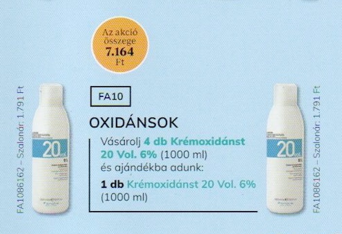 FA10 FANOLA Krémoxidáns 20 VOL. 6 % 1000 ml 4+1 AKCIÓ