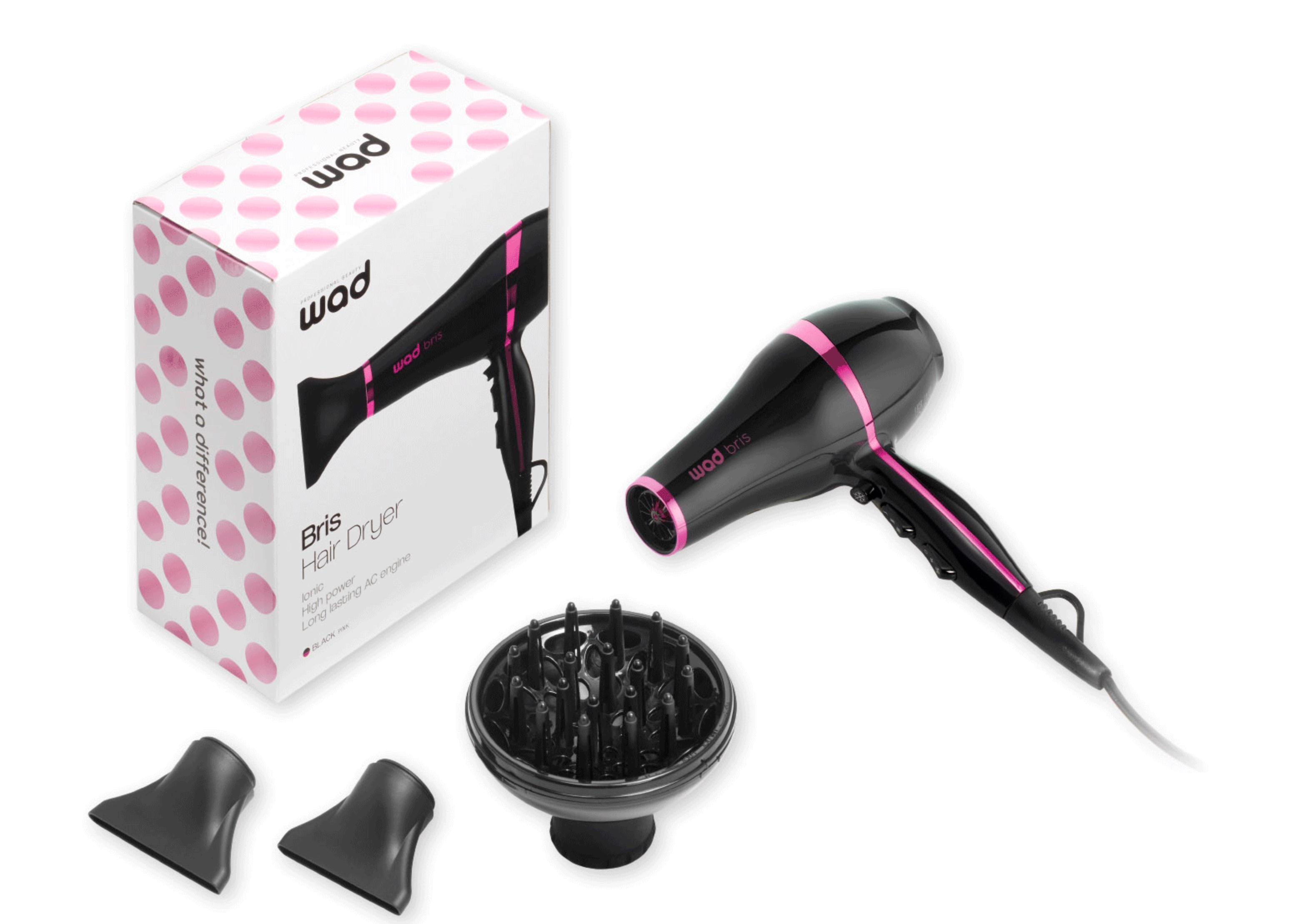 WAD Bris Hair Drier hajszárító (Fekete-Rózsaszín) 2100W WAD37307