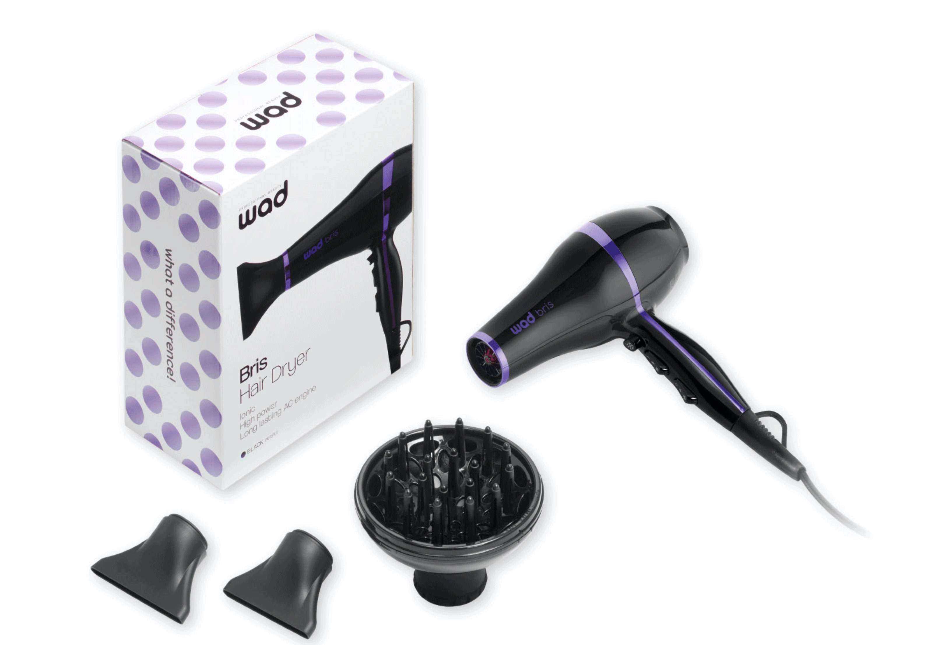 WAD Bris Hair Dryer hajszárító (Fekete-Lila) 2100W WAD37308