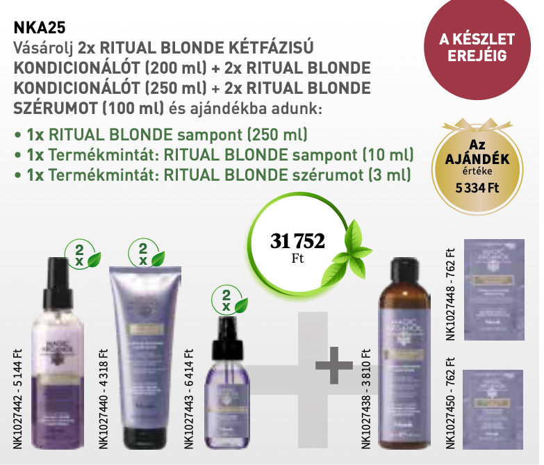 NKA25 NOOK Magic Arganoil Ritual Blonde 2-Phase & Kondícionáló & Szérum 6+3 AKCIÓ