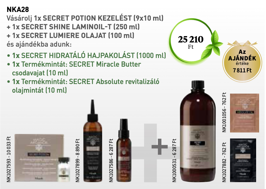 NKA28 NOOK Magic Arganoil Secret Secret Potion & Shine Laminoil & Lumiere olaj 3+3 AKCIÓ