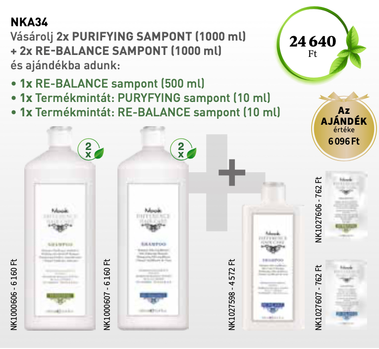 NKA34 NOOK Purifyng Sampon & Re-Balance Sampon 4+3 AKCIÓ