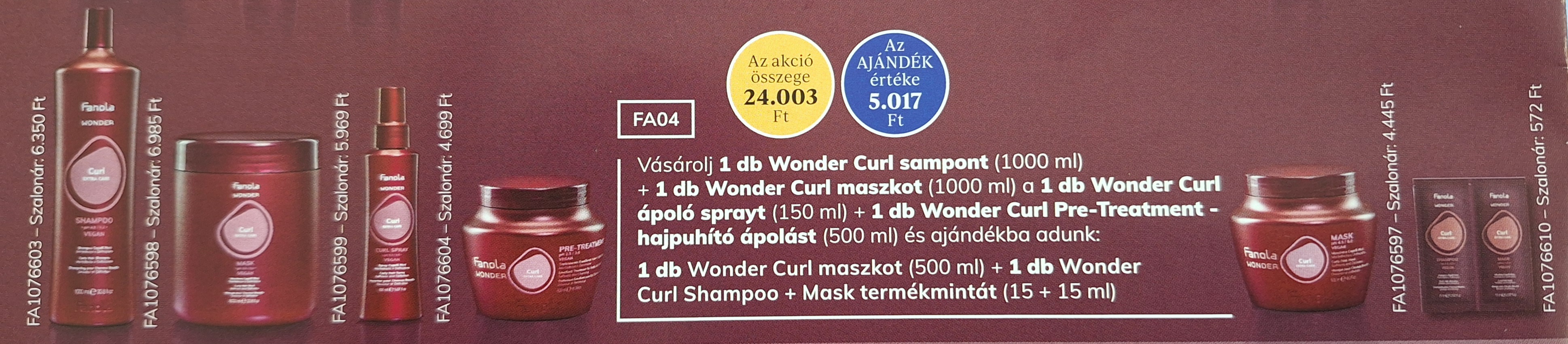 FANOLA Wonder Curl sampon+maszk+ápoló spray+Pre-Treatment 4 + 2 AKCIÓ