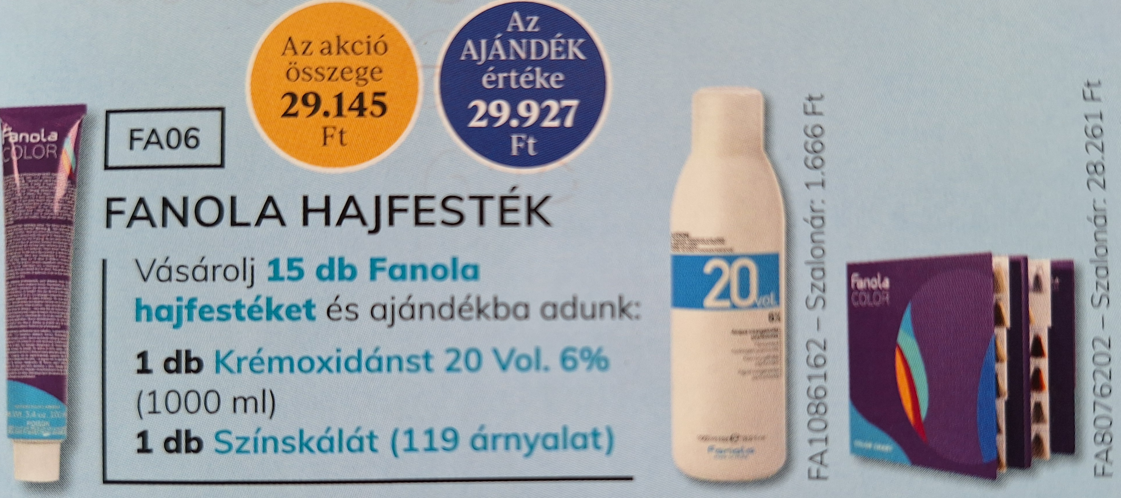 FANOLA Color hajfesték 15 + 1x 6% Oxi + 1x Színskála AKCIÓ