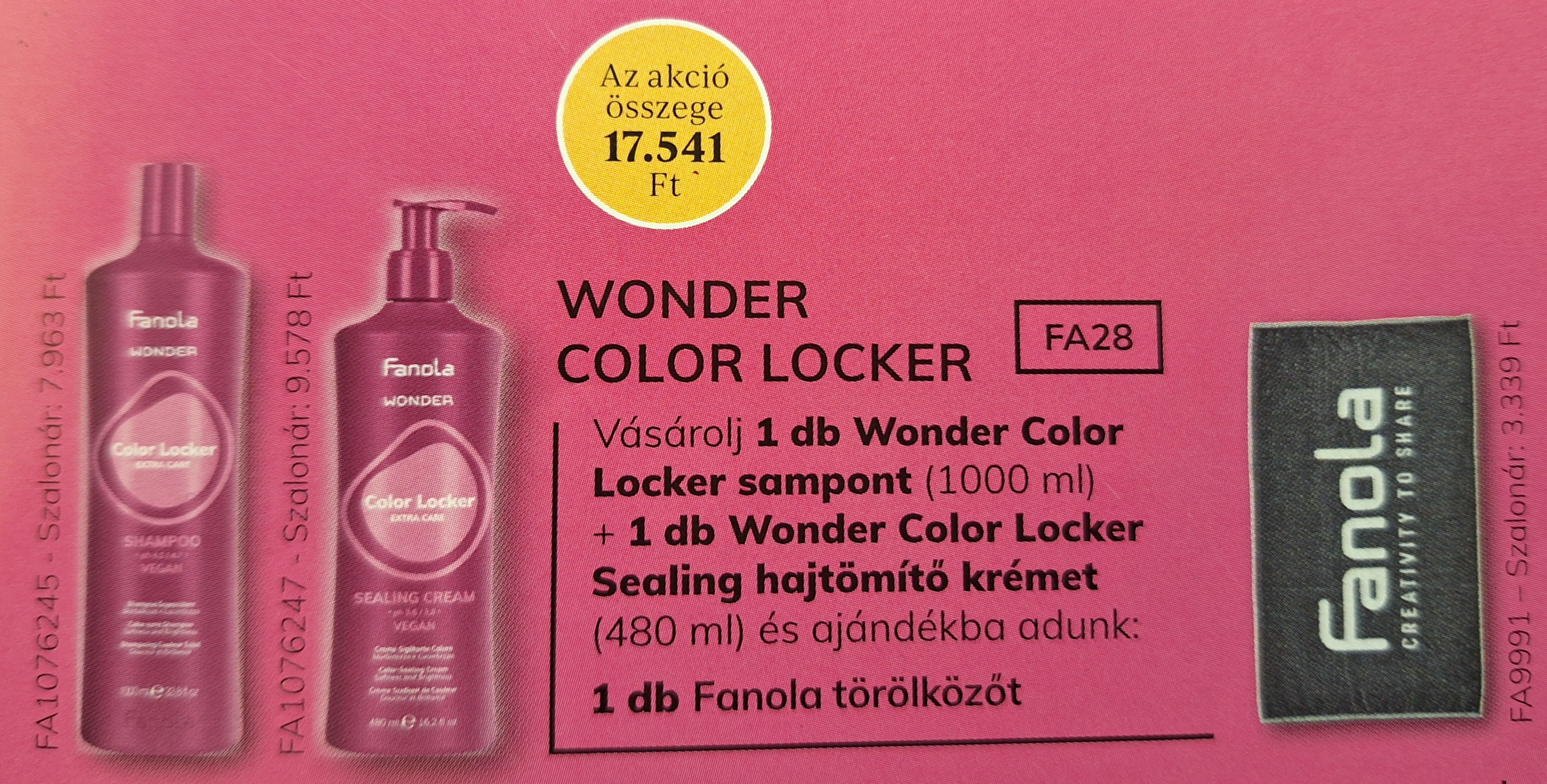 FANOLA WONDER Color Locker Extra Care Sampon 1000 ml & Sealing Cream  2+1 AKCIÓ